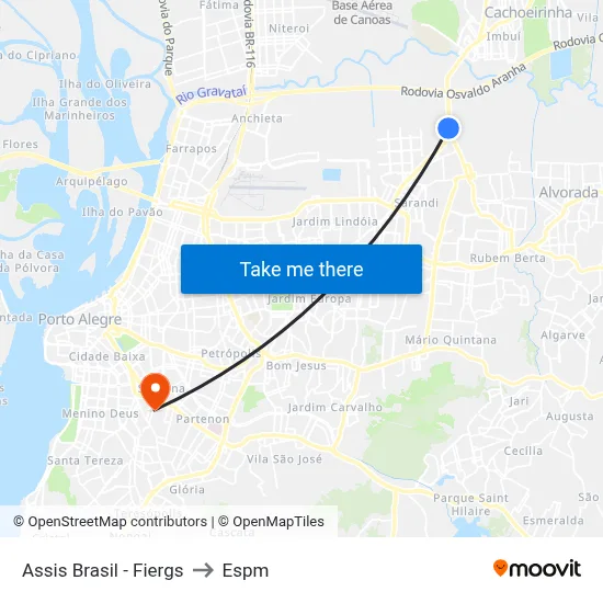 Assis Brasil - Fiergs to Espm map