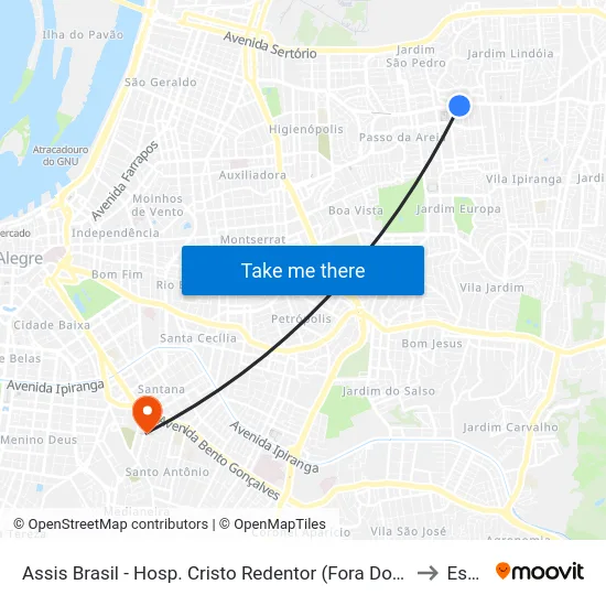 Assis Brasil - Hosp. Cristo Redentor (Fora Do Corredor) to Espm map