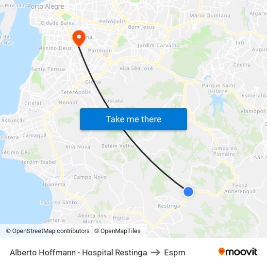 Alberto Hoffmann - Hospital Restinga to Espm map