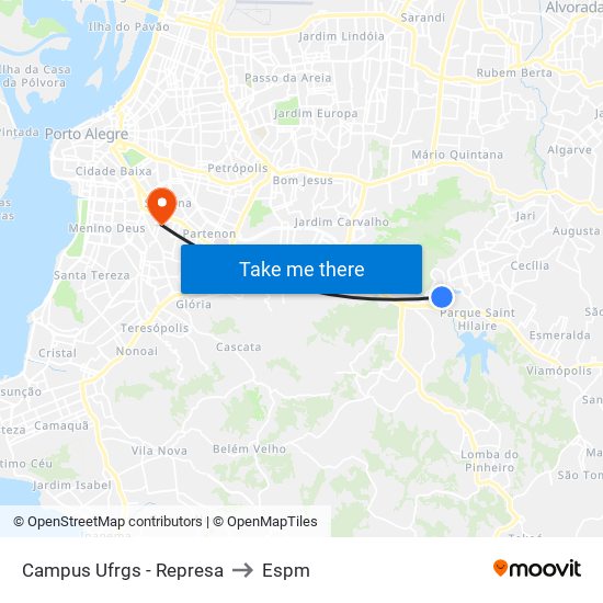 Campus Ufrgs - Represa to Espm map