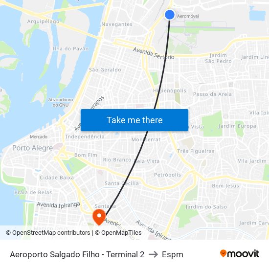 Aeroporto Salgado Filho - Terminal 2 to Espm map