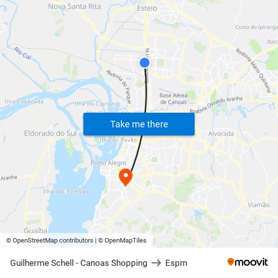 Guilherme Schell - Canoas Shopping to Espm map