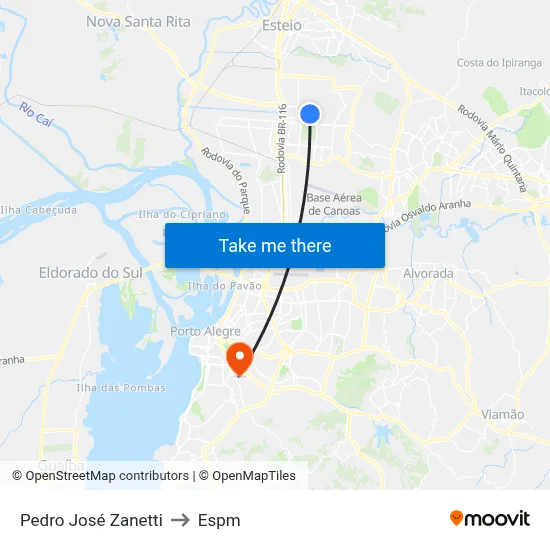 Pedro José Zanetti to Espm map