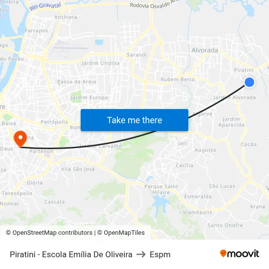 Piratini - Escola Emília De Oliveira to Espm map