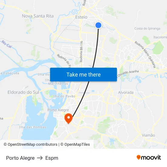 Porto Alegre to Espm map