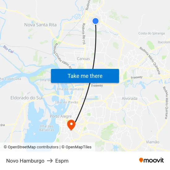 Novo Hamburgo to Espm map