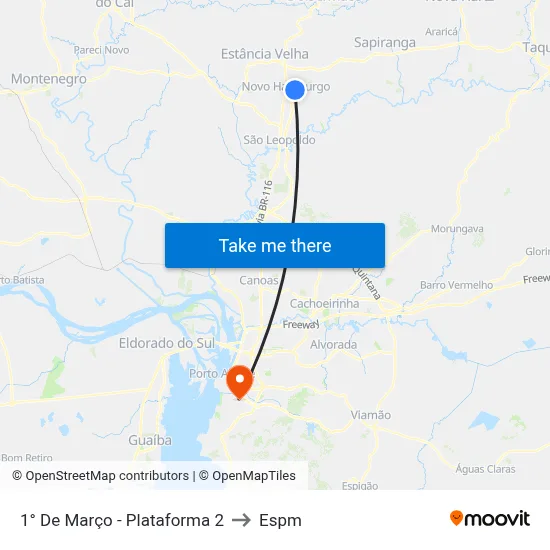 1° De Março - Plataforma 2 to Espm map