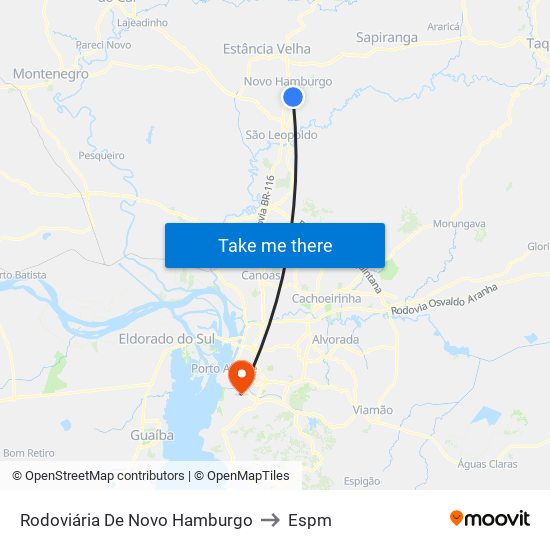 Rodoviária De Novo Hamburgo to Espm map