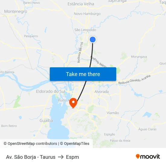 Av. São Borja - Taurus to Espm map