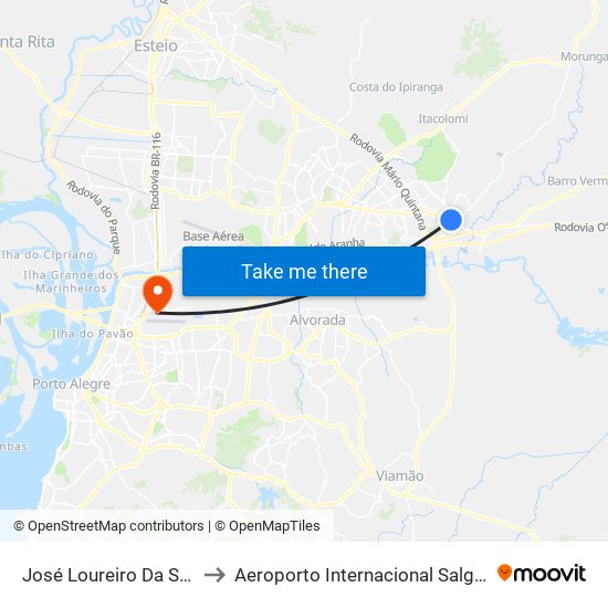 José Loureiro Da Silva - Parada 81 to Aeroporto Internacional Salgado Filho - Terminal 1 map