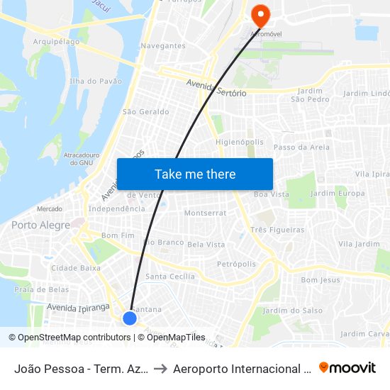 João Pessoa - Term. Azenha (Fora Do Corredor) to Aeroporto Internacional Salgado Filho - Terminal 1 map