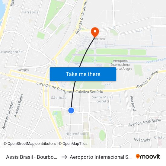Assis Brasil - Bourbon (Fora Do Corredor) to Aeroporto Internacional Salgado Filho - Terminal 1 map