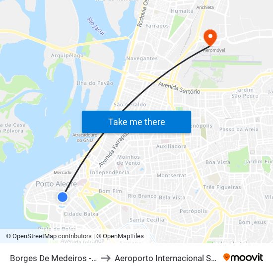 Borges De Medeiros - Fernando Machado to Aeroporto Internacional Salgado Filho - Terminal 1 map