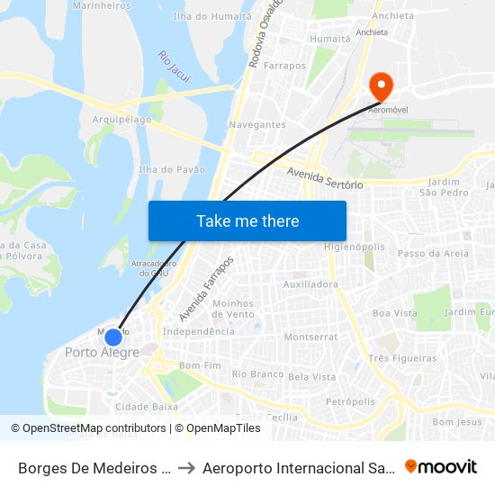 Borges De Medeiros - Mercado Público to Aeroporto Internacional Salgado Filho - Terminal 1 map