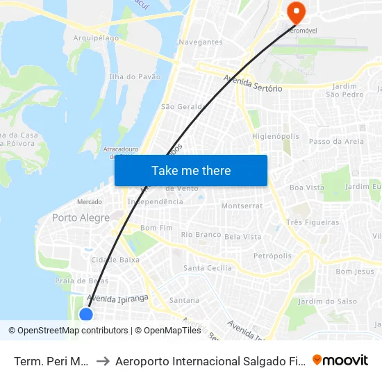 Term. Peri Machado to Aeroporto Internacional Salgado Filho - Terminal 1 map