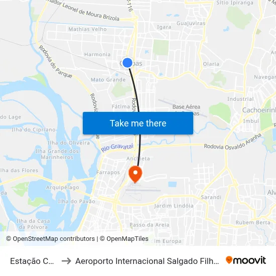 Estação Canoas to Aeroporto Internacional Salgado Filho - Terminal 1 map