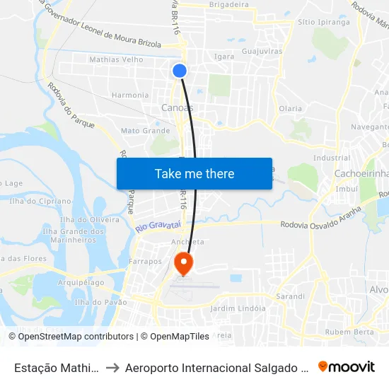 Estação Mathias Velho to Aeroporto Internacional Salgado Filho - Terminal 1 map