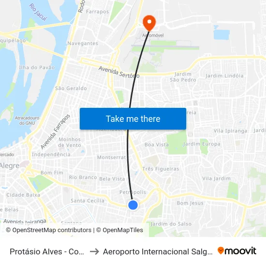 Protásio Alves - Col. Santa Inês Cb to Aeroporto Internacional Salgado Filho - Terminal 1 map