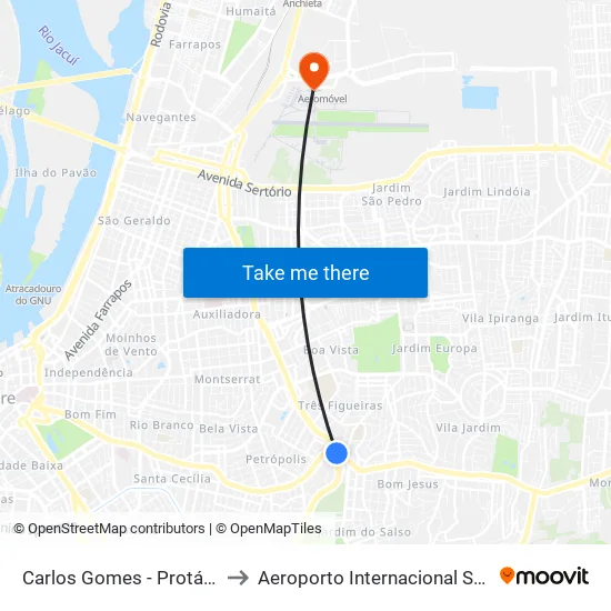 Carlos Gomes - Protásio Alves Sn (Piso 1) to Aeroporto Internacional Salgado Filho - Terminal 1 map