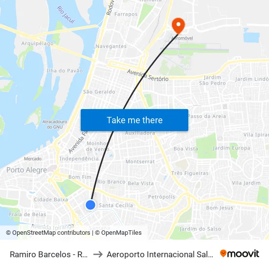Ramiro Barcelos - Rest. Universitário to Aeroporto Internacional Salgado Filho - Terminal 1 map