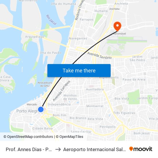 Prof. Annes Dias - Pça. Dom Feliciano to Aeroporto Internacional Salgado Filho - Terminal 1 map