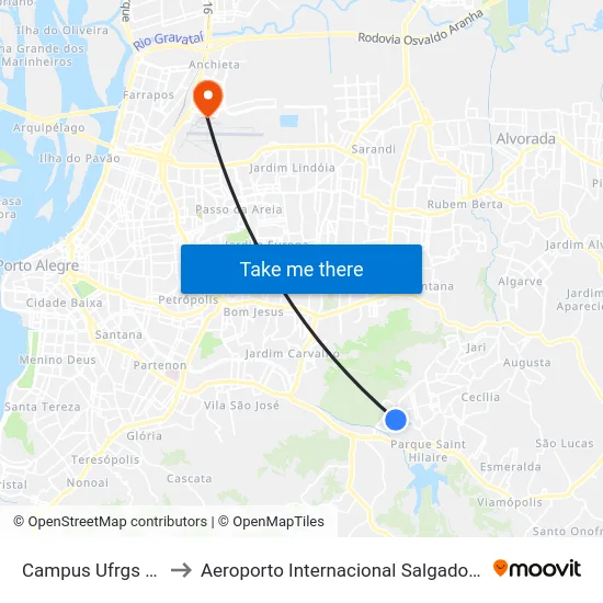 Campus Ufrgs - Terminal to Aeroporto Internacional Salgado Filho - Terminal 1 map