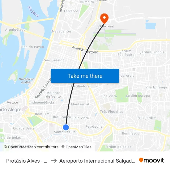 Protásio Alves - Israelita Cb to Aeroporto Internacional Salgado Filho - Terminal 1 map
