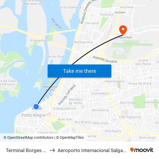 Terminal Borges De Medeiros to Aeroporto Internacional Salgado Filho - Terminal 1 map