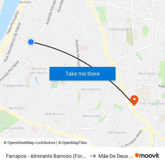 Farrapos - Almirante Barroso (Fora Do Corredor) to Mãe De Deus Center map