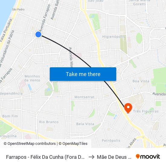 Farrapos - Félix Da Cunha (Fora Do Corredor) to Mãe De Deus Center map