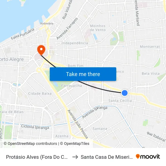 Protásio Alves (Fora Do Corredor) to Santa Casa De Misericórdia map