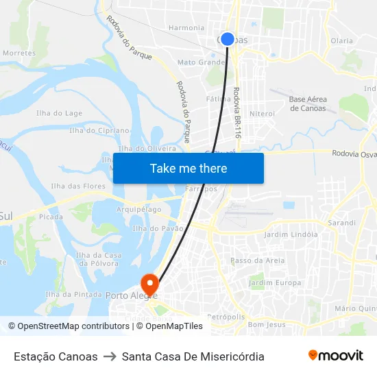 Estação Canoas to Santa Casa De Misericórdia map