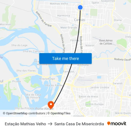 Estação Mathias Velho to Santa Casa De Misericórdia map