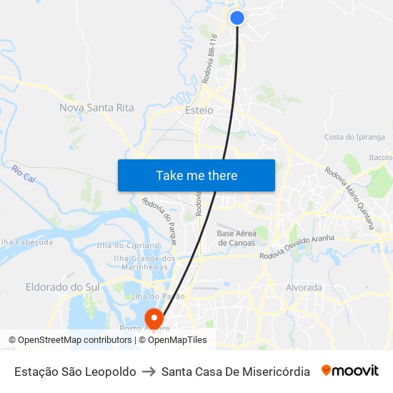 Estação São Leopoldo to Santa Casa De Misericórdia map