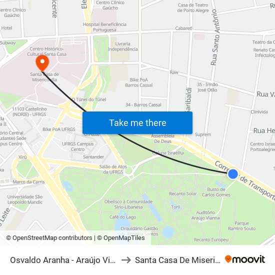 Osvaldo Aranha - Araújo Vianna Cb to Santa Casa De Misericórdia map