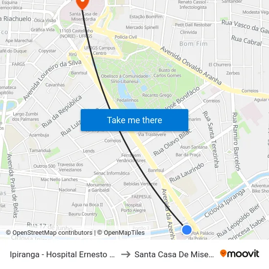 Ipiranga - Hospital Ernesto Dornelles to Santa Casa De Misericórdia map
