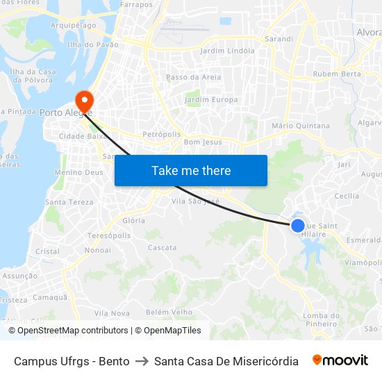 Campus Ufrgs - Bento to Santa Casa De Misericórdia map