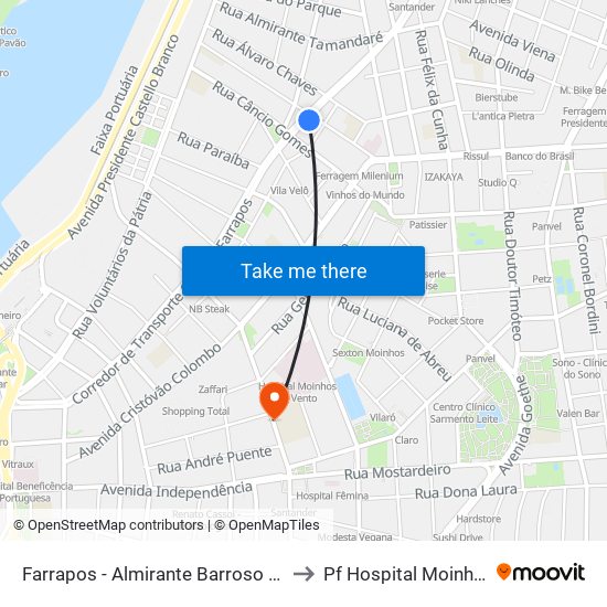 Farrapos - Almirante Barroso (Fora Do Corredor) to Pf Hospital Moinhos De Vento map