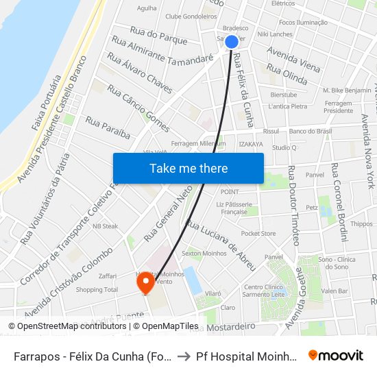 Farrapos - Félix Da Cunha (Fora Do Corredor) to Pf Hospital Moinhos De Vento map