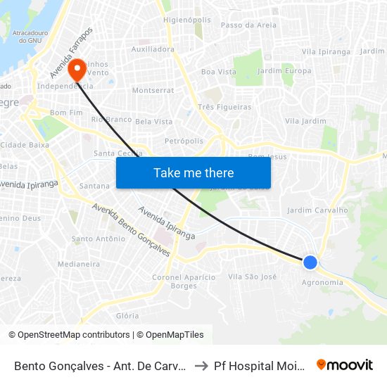 Bento Gonçalves - Ant. De Carvalho (Fora Do Corredor) to Pf Hospital Moinhos De Vento map