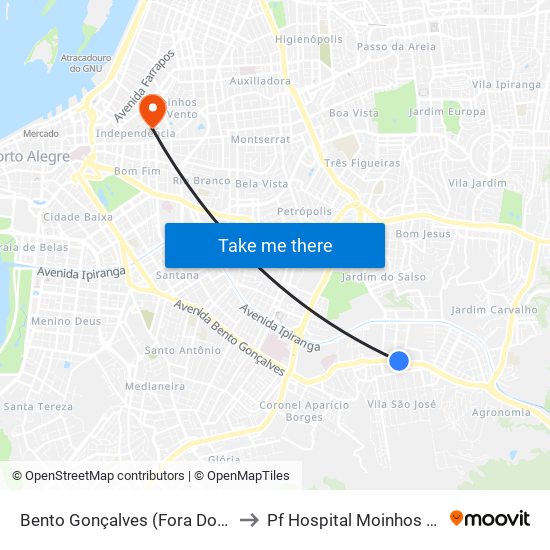 Bento Gonçalves (Fora Do Corredor) to Pf Hospital Moinhos De Vento map