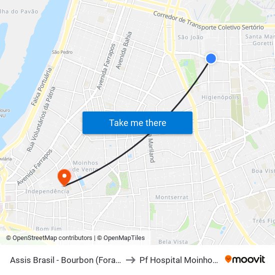 Assis Brasil - Bourbon (Fora Do Corredor) to Pf Hospital Moinhos De Vento map