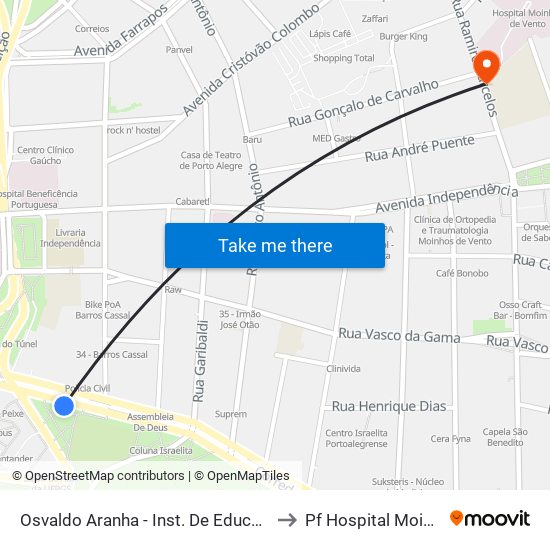 Osvaldo Aranha - Inst. De Educação (Fora Do Corredor) to Pf Hospital Moinhos De Vento map