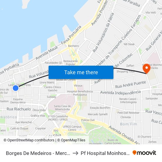 Borges De Medeiros - Mercado Público to Pf Hospital Moinhos De Vento map