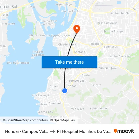 Nonoai - Campos Velho to Pf Hospital Moinhos De Vento map