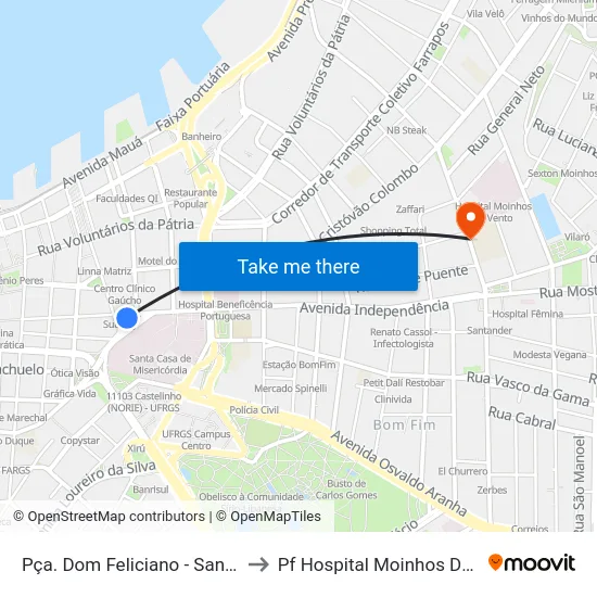 Pça. Dom Feliciano - Santa Casa to Pf Hospital Moinhos De Vento map