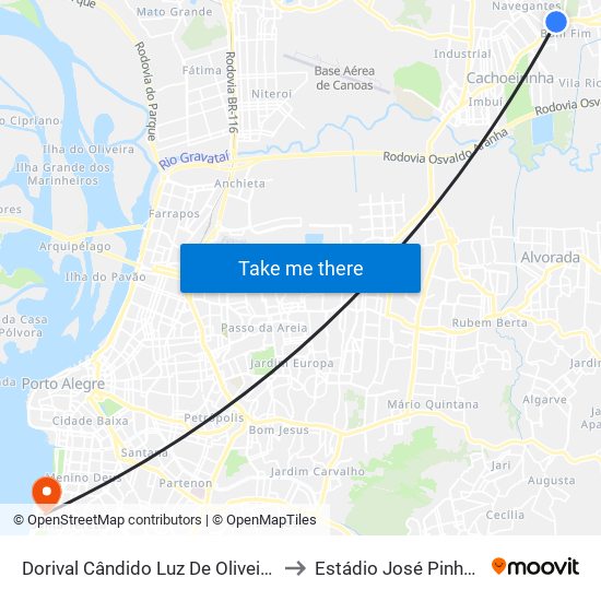 Dorival Cândido Luz De Oliveira - Parada 59 to Estádio José Pinheiro Borda map