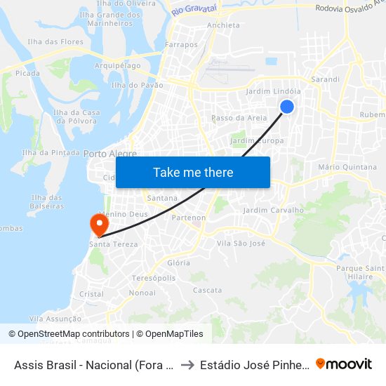 Assis Brasil - Nacional (Fora Do Corredor) to Estádio José Pinheiro Borda map