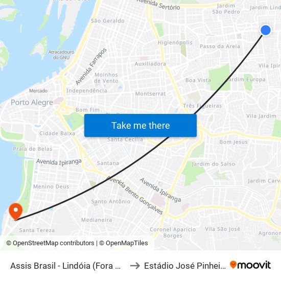 Assis Brasil - Lindóia (Fora Do Corredor) to Estádio José Pinheiro Borda map