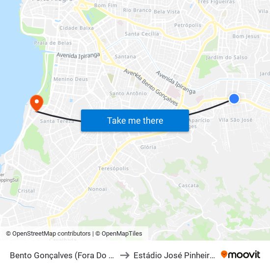 Bento Gonçalves (Fora Do Corredor) to Estádio José Pinheiro Borda map